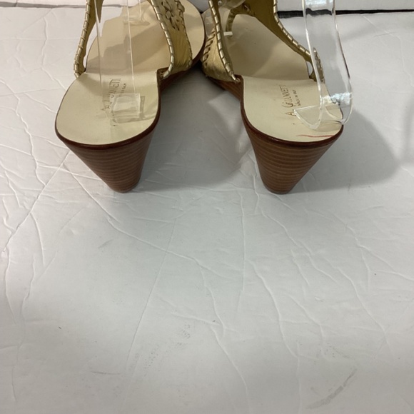 A. Giannetti Size 10M Womens Sandals Gold Leather Slip On Blocked Wedge Heel - Picture 5 of 8